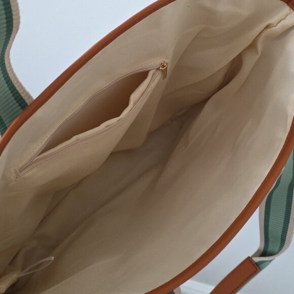 NEIMAN MARCUS |  Beach Canvas Tote Cream Green - Picture 5 of 5